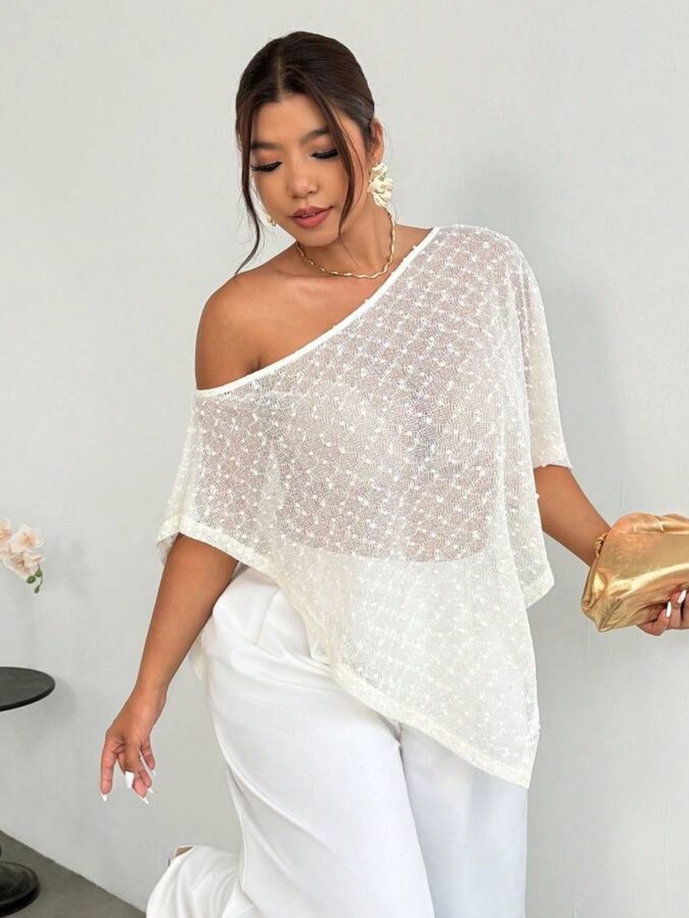 Firerie Women's Elegant Elegante Casual Asymmetric Collar Knit Top